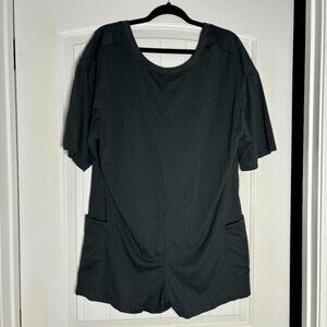 Dark Grey One Piece Romper Jumpsuit Short Sleeve and Shorts with Pockets Large